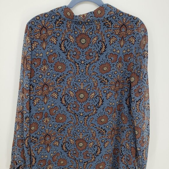 Cabi Provincial Floral Tunic Shirt Dress M Long Sleeve Style 3295 Blue Brown - Picture 11 of 13